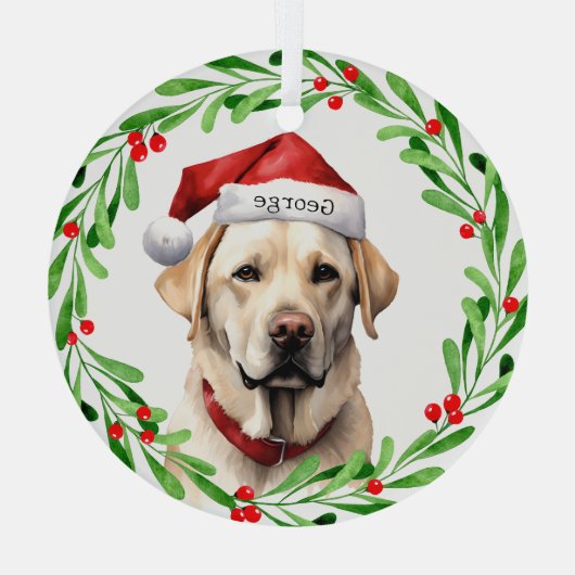 Kersthond Geel Lab Labrador Retriever Santa Glas Ornament (Achterkant)