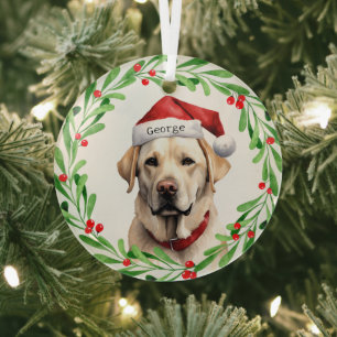 Kersthond Geel Lab Labrador Retriever Santa Glas Ornament