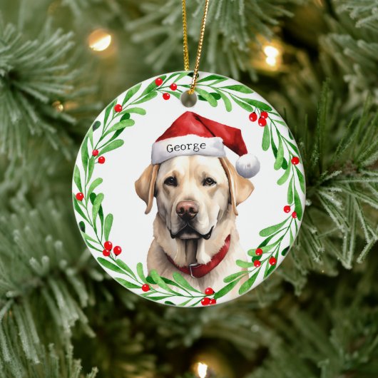 Kersthond Geel Lab Labrador Retriever Santa Keramisch Ornament (Boom)