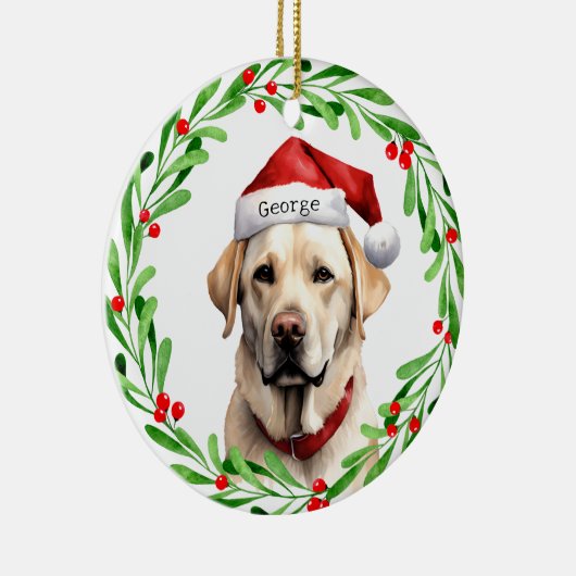Kersthond Geel Lab Labrador Retriever Santa Keramisch Ornament (Rechts)
