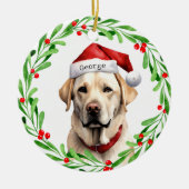 Kersthond Geel Lab Labrador Retriever Santa Keramisch Ornament (Voorkant)