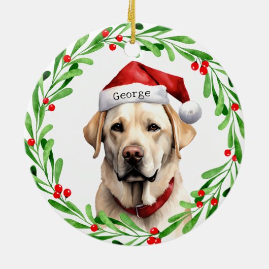Kersthond Geel Lab Labrador Retriever Santa Keramisch Ornament (Achterkant)