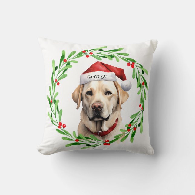 Kersthond Geel Lab Labrador Retriever Santa Kussen (Voorkant)