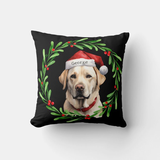 Kersthond Geel Lab Labrador Retriever Santa Kussen (Voorkant)