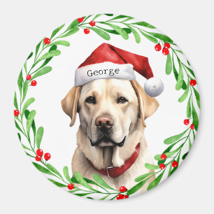 Kersthond Geel Lab Labrador Retriever Santa Magneet