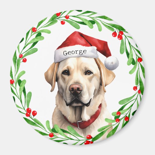 Kersthond Geel Lab Labrador Retriever Santa Magneet (Voorkant)