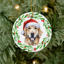 Kersthond Golden Retriever Santa Holiday Keramisch Ornament