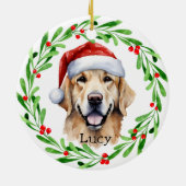 Kersthond Golden Retriever Santa Holiday Keramisch Ornament (Achterkant)