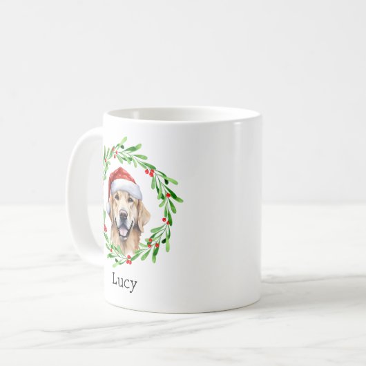 Kersthond Golden Retriever Santa Holiday Koffiemok (Voorkant links)