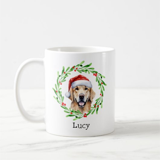Kersthond Golden Retriever Santa Holiday Koffiemok (Links)