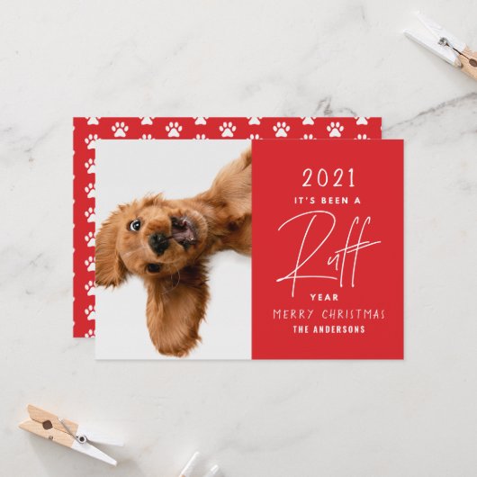 Kersthond grappig jaar met review kaart (Voorkant / Achterkant in situ)