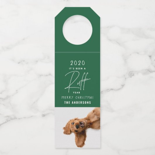 Kersthond Grappig Ruff Jaar In review Kaart Flessenhanger (Voorkant)