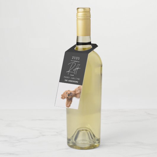 Kersthond Grappig Ruff Jaar In review Kaart Flessenhanger (Schuin)