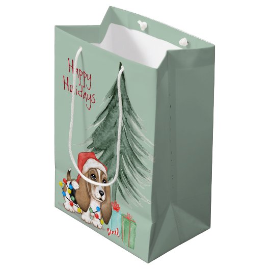 Kersthond in het licht medium cadeauzakje (Voorkant Gekanteld)