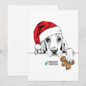 Kersthond in Santa Hat Holding Gingerbrood Man Feestdagenkaart (Voorkant / Achterkant)