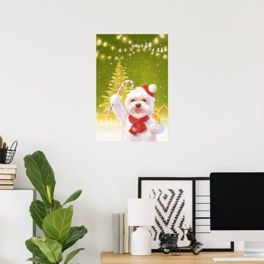 Kersthond in Santa Hat Poster (Thuiskantoor)