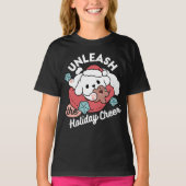 Kersthond in Santa Hat - Vakantie Cheer voor huisd T-shirt (Voorkant)