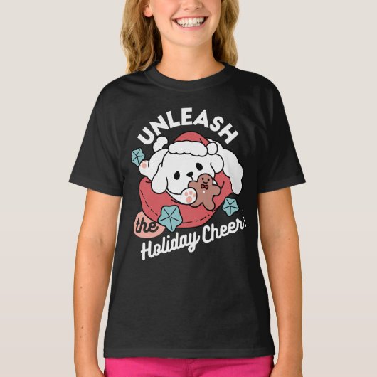 Kersthond in Santa Hat - Vakantie Cheer voor huisd T-shirt (Voorkant)
