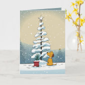 Kersthond in sneeuwvlokken kaart (Gele Bloem)