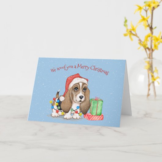 kersthond in Tangled-lampjes Kaart (Gele Bloem)