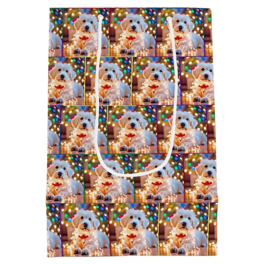 Kersthond in verwarde lichten medium cadeauzakje (Achterkant)