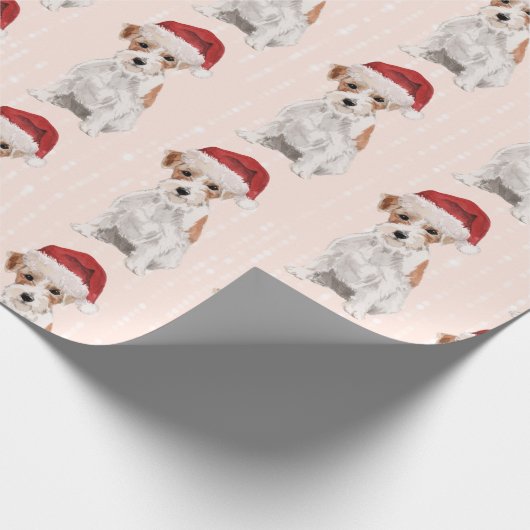 Kersthond Jack Russell Santa Hat Cadeaupapier (Hoek)
