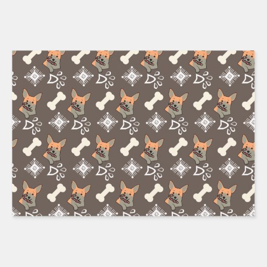 Kersthond Kandy Cane Snowflake Pattern Inpakpapier Vel (Voorkant 3)