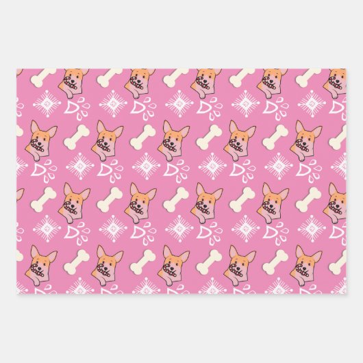 Kersthond Kandy Cane Snowflake Pattern Inpakpapier Vel (Voorkant)