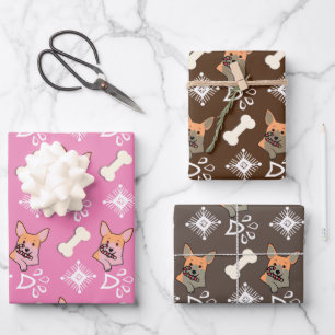 Kersthond Kandy Cane Snowflake Pattern Inpakpapier Vel