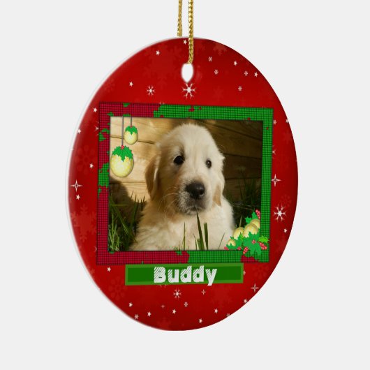 Kersthond Kat Foto: Cute Red Keramisch Ornament (Rechts)