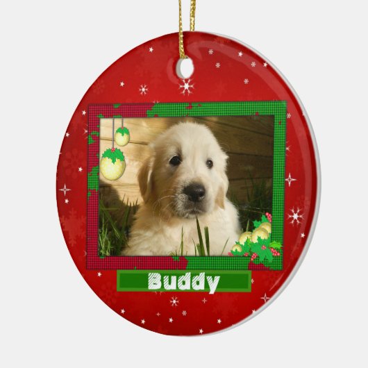 Kersthond Kat Foto: Cute Red Keramisch Ornament (Links)