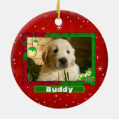 Kersthond Kat Foto: Cute Red Keramisch Ornament (Achterkant)