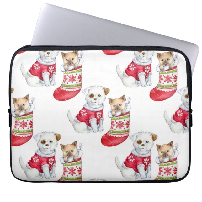 Kersthond & Kerstkat Laptop Sleeve (Voorkant)