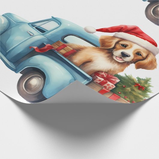 Kersthond met cadeaus inpakpapier (Hoek)