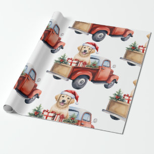 Kersthond met cadeaus inpakpapier