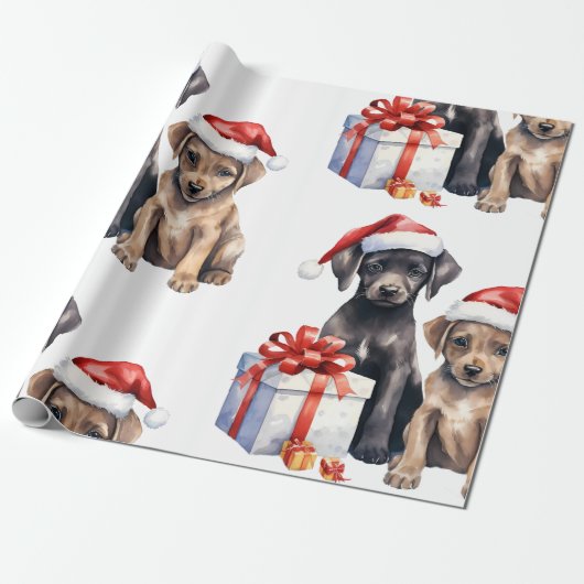 Kersthond met cadeaus inpakpapier (Uitgerold)