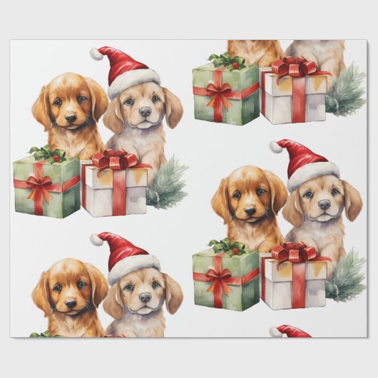 Kersthond met cadeautjes cadeaupapier (Vlak)