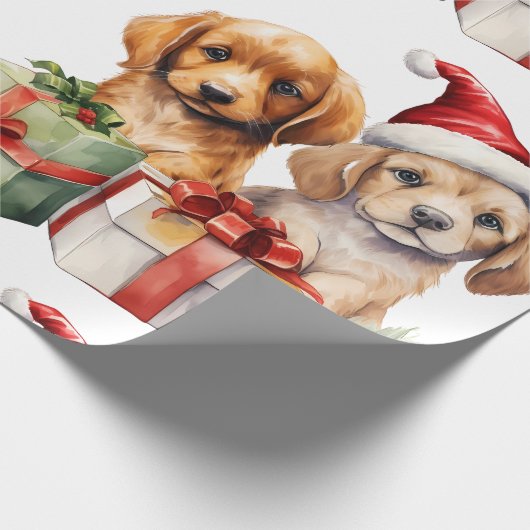 Kersthond met cadeautjes cadeaupapier (Hoek)