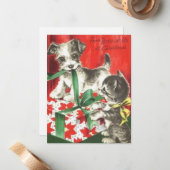 kersthond met een tintje en een kat met Cadeau Notitiekaartje (Voorkant / Achterkant in situ)