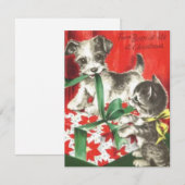 kersthond met een tintje en een kat met Cadeau Notitiekaartje (Voorkant / Achterkant)