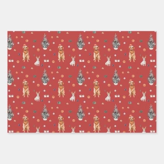 Kersthond met feestdag voor kerstcadeautje met ker inpakpapier vel (Voorkant 3)