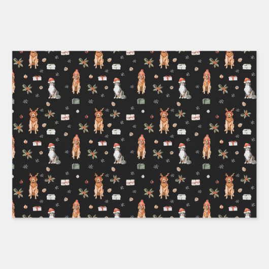 Kersthond met feestdag voor kerstcadeautje met ker inpakpapier vel (Voorkant)