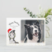 Kersthond met foto-rand collie feestdagenkaart (Staand voorkant)