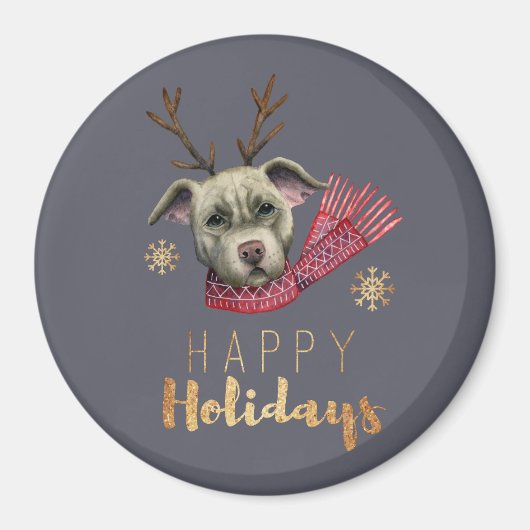 Kersthond met gewei Waterverf Illustratie Magneet (Voorkant)