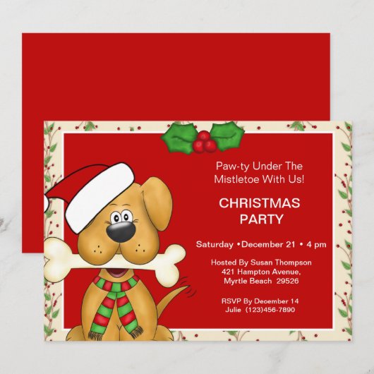 Kersthond met kerstfeestfeest kaart (Voorkant / Achterkant)