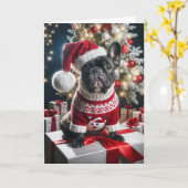 kersthond met kerstmanshat kaart (Gele Bloem)