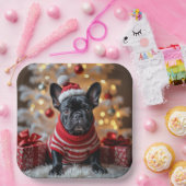 kersthond met kerstmanshat papieren bordje (Feest)