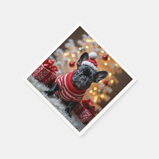 kersthond met kerstmanshat servet (Hoek)