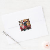 kersthond met kerstmanshat vierkante sticker (Envelop)