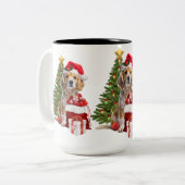 Kersthond met kerstmuts tweekleurige koffiemok (Voorkant links)